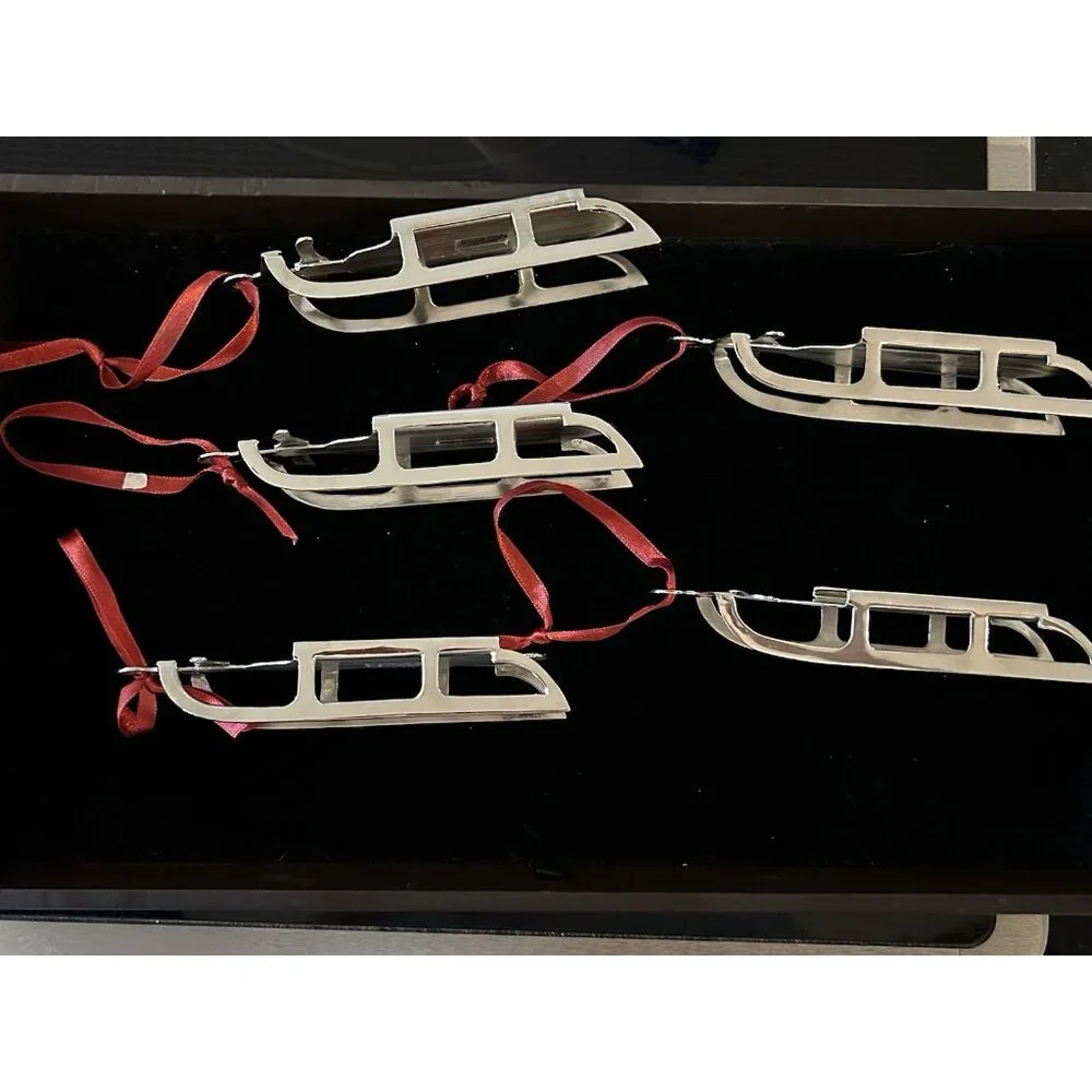 Set Of Five (5) Restoration Hardware Sled Christmas Ornaments